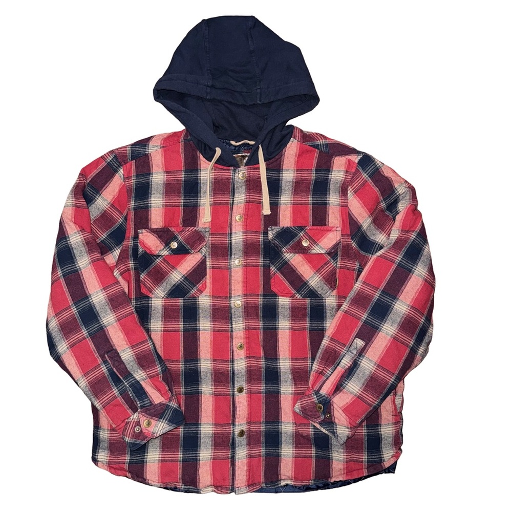💖 Legendary‎ Outfitters Red Blue Plaid Hooded Chore Lumberjack Jacket